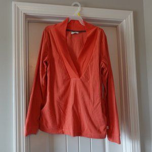 Be Inspired small coral vneck polyester longsleeve lightweight sweater